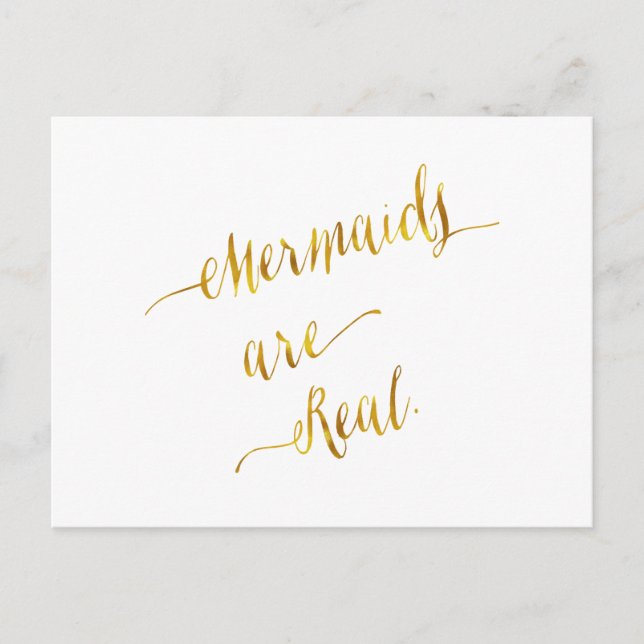 Mermaids sind echte Zitate Gold Imitate Foil White Postkarte (Vorderseite)