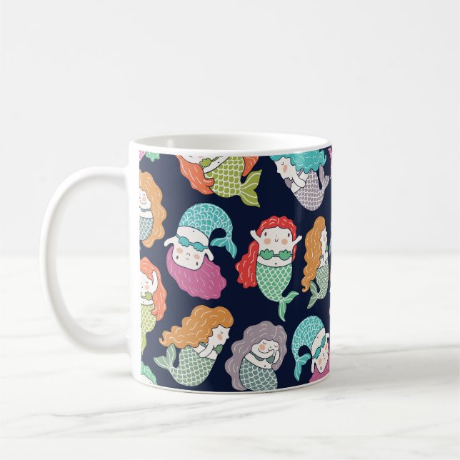Mermaids: skurrile nahtlose Muster. Kaffeetasse (Links)
