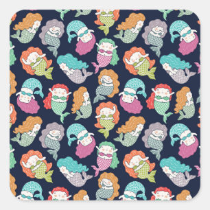 Mermaids: skurrile nahtlose Muster. Quadratischer Aufkleber