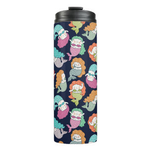 Mermaids: skurrile nahtlose Muster. Thermosbecher