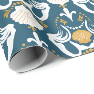 Mermaids und Muscheln-Damask-Muster Geschenkpapier