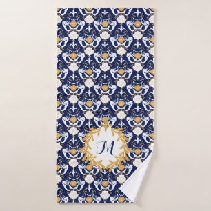 Mermaids und Muscheln Damask Muster Mit Monogramm Badehandtuch