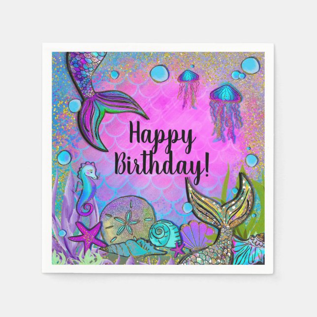 Mermaids und Muscheln Rosa Funkelnd Party Serviette (Vorderseite)