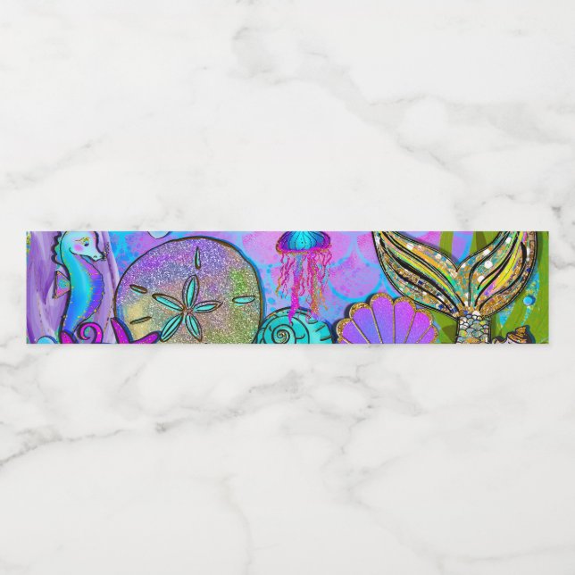 Mermaids und Muscheln Rosa Funkelnd Party Wasserflaschenetikett (Einzelnes Label)