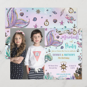 Mermaids und Piraten Joint Birthday Ocean Foto Einladung