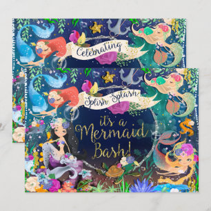 Mermaids Under Sea Mermaid Bash Birthday Party Einladung