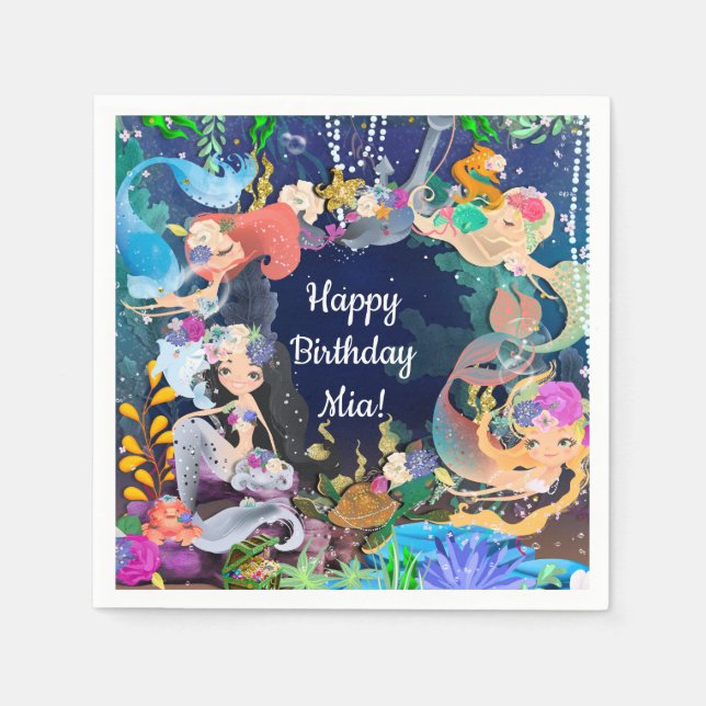 Mermaids Under Sea Mermaid Bash Birthday Party Serviette (Vorderseite)
