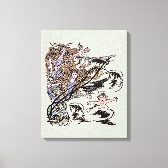 Mermaids Vintage Viktorianische Illustration Leinwanddruck (Vorderseite)