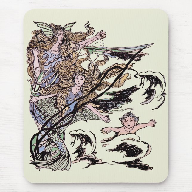Mermaids Vintage Viktorianische Illustration Mousepad (Vorne)