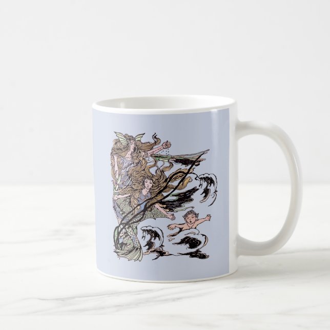 Mermaids Vintage Viktorianische Illustration Tasse (Rechts)