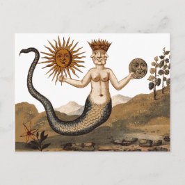 Merman mit drei Gesichtspunkten Mittelaltersymbol Postkarte