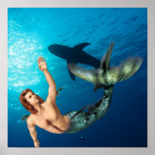 Merman mit Shark Poster