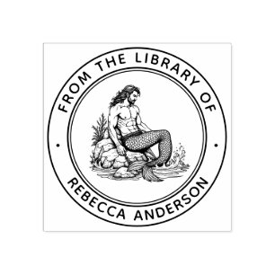 Merman on Rocks Ex Libris Buchzeichen Library Book Gummistempel