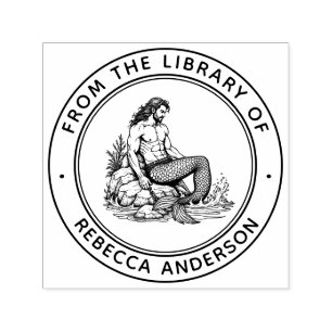 Merman on Rocks Ex Libris Buchzeichen Library Book Permastempel