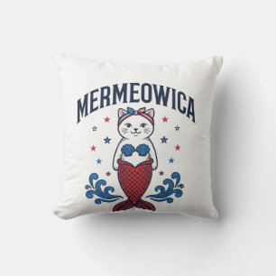 Mermeowica Patriotische Katze Meerjungfrau Shirt D Kissen