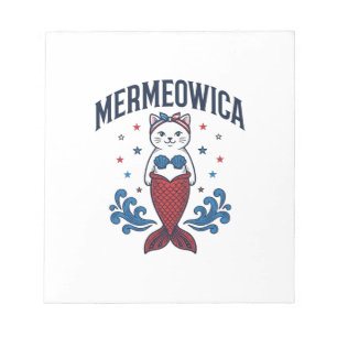 Mermeowica Patriotische Katze Meerjungfrau Shirt D Notizblock