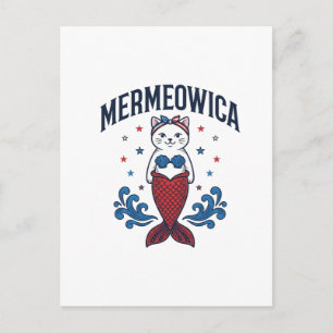 Mermeowica Patriotische Katze Meerjungfrau Shirt D Postkarte