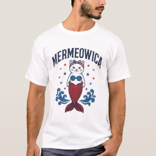 Mermeowica patriotische Katzen-Meerjungfrau-Shirt T-Shirt