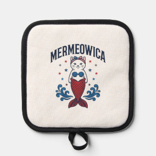 Mermeowica Patriotisches Katze Meerjungfrau Shirt Topflappen