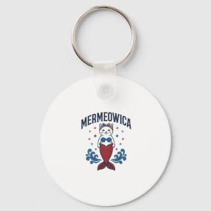 Mermeowica Patriotisches Katzen-Meerjungfrau-Shirt Schlüsselanhänger