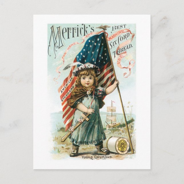 Merricks Thread Girl mit US-Flagge Postkarte (Vorderseite)