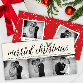 Merried Christmas Holly Mistletoe 3 Foto Wedding Feiertagskarte