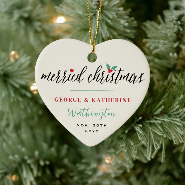 Merried Christmas Holly Mistletoe Foto Wedding Keramik Ornament (Baum)