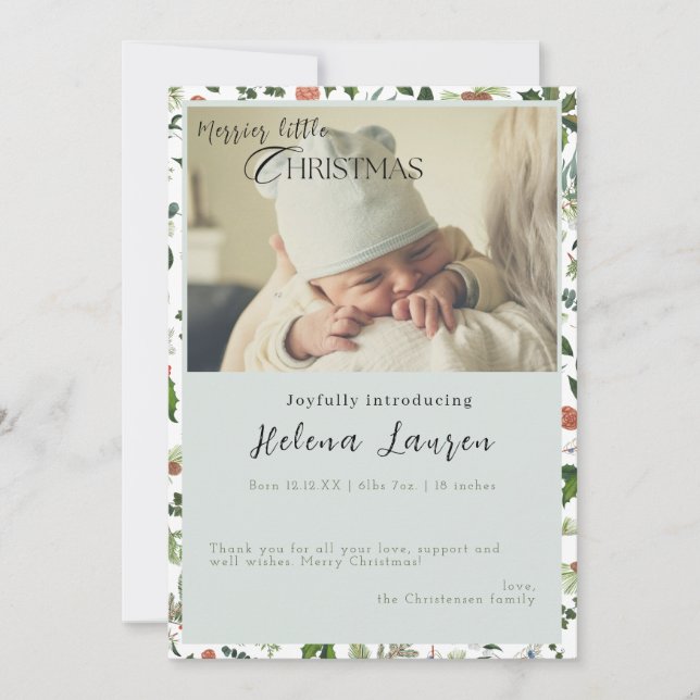 Merrier Little Christmas Birth Announcement Card Einladung (Vorderseite)