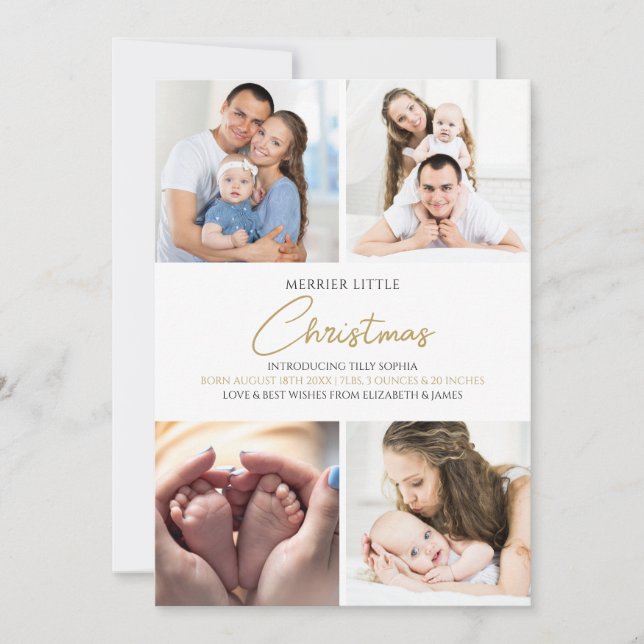 Merrier Little Christmas Foto Geburtserklärung Feiertagskarte (Vorderseite)