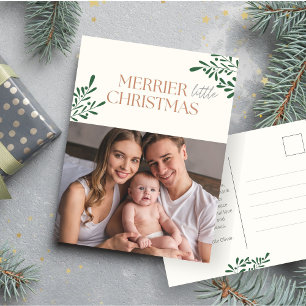 Merrier Little Christmas One Foto Grüne Lined Feiertagspostkarte