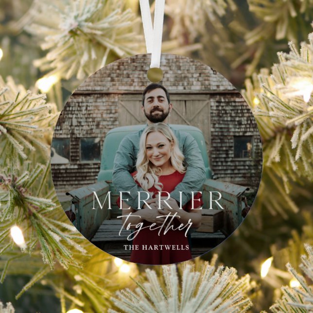 Merrier Together Script Foto Christmas Ornament Aus Metall (InSitu)