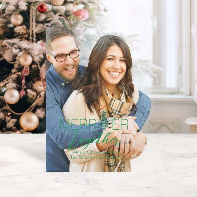 Merrier Together Script Pagoda 1 Foto Weihnachten (Merrier Together Script Pagoda 1-Photo Christmas Holiday Card)