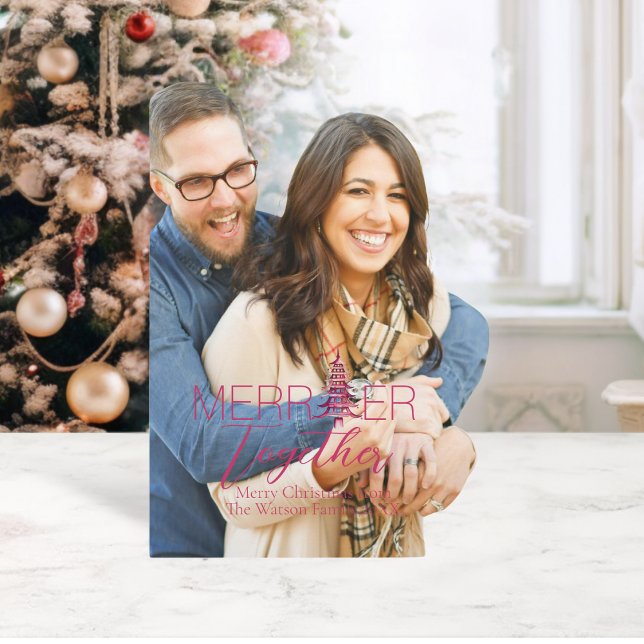Merrier Together Script Pagoda 1 Foto Weihnachten (Merrier Together Script Pagoda 1-Photo Christmas Holiday Card)