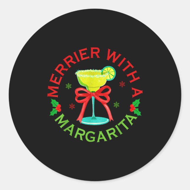 Merrier With A Margarita Christmas Drinking Margar Runder Aufkleber (Vorderseite)