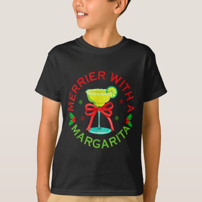 Merrier With A Margarita Christmas Drinking Margar T-Shirt (Vorderseite)