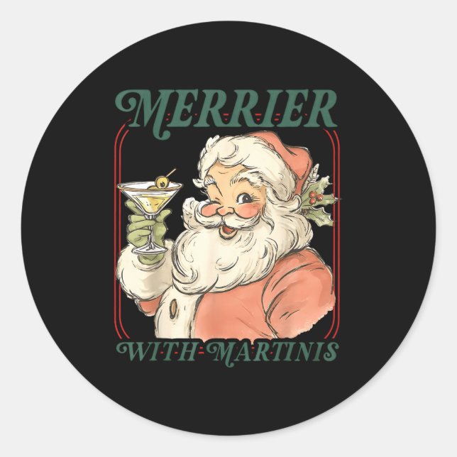 Merrier With A Martini Santa Christmas Tail  Runder Aufkleber (Vorderseite)