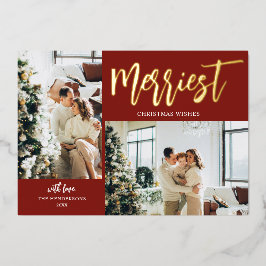 Merriest Christmas Brush Script Foto Red Folien Feiertagskarte