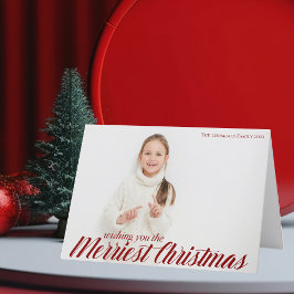 Merriest Christmas Chic Red Script Foto Overlay Feiertagskarte