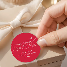 Merriest Christmas Elegant Typography Red Holiday Runder Aufkleber