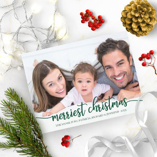 Merriest Christmas Green Calligrafy Full Foto Postkarte