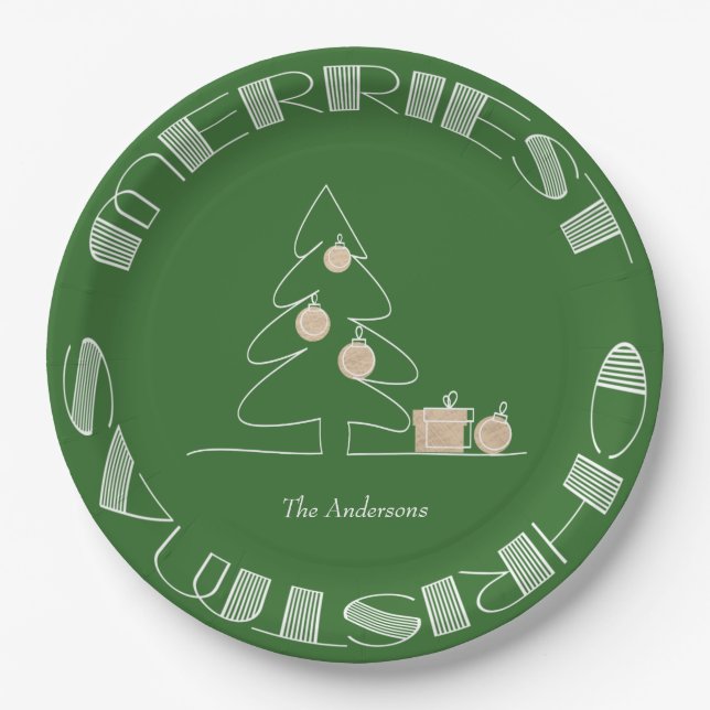 Merriest Christmas Tree Green Pappteller (Vorderseite)
