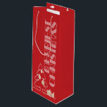 Merriest Christmas Tree Red Holiday Geschenktüte Für Weinflaschen<br><div class="desc">Die Worte Frohe Weihnachten in Retro-Vintage Schrift,  ein weißer Skizzenbaum mit Imitaten goldenen Folienschmuck und Geschenke sind auf diesem Rotwein Geschenktaschen. PASSENDE Artikel in unserer Sammlung.</div>