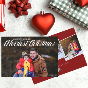 Merriest Christmas White Script Overlay Foto Feiertagskarte