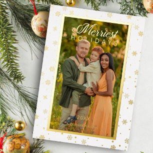 Merriest Christmas Zitat Elegantes Snowflakes Foto Folien Feiertagskarte