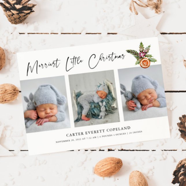 Merriest Little Christmas Multi Foto Birth Ankündigung (Von Creator hochgeladen)