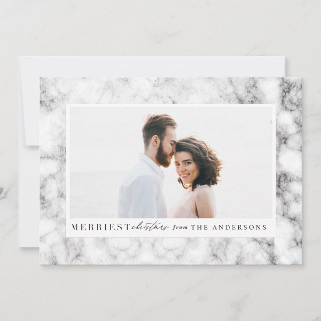 Merriest Weihnachtsmarmor Foto Feiertagskarte (Vorderseite)