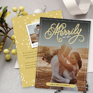 Merrily After Gold Curly Script Foto Wedding Feiertagskarte