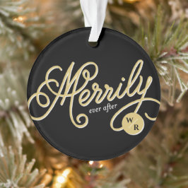 Merrily Ever After Curly Script Weihnachts-Foto Ornament