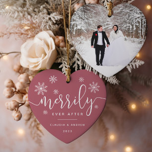 Merrily Ever After   First Married Christmas Photo Keramik Ornament