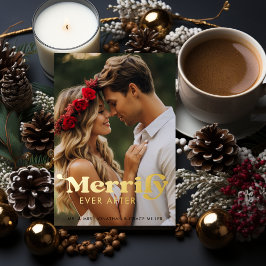 Merrily immer nach dem modernen Retro Typografie-F Folien Feiertagskarte